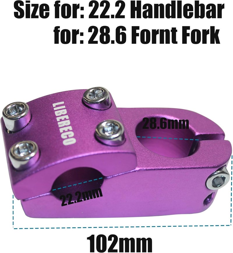 Libereco Aluminum Alloy BMX Stem: Fits 22.2mm Handlebar & 28.6mm Fork: Lightweight High-Strength Freestyle Stem (Purple (Matte Surface), 22.2x28.6x45) - Image 2